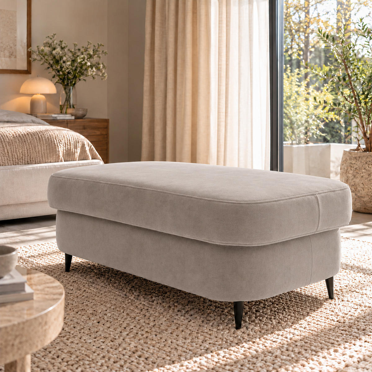 POUF PRIAM 104 x 60 cm Velours Beige - Beige/Schwarz, Holz/Textil (104/43/60cm) - Muffo