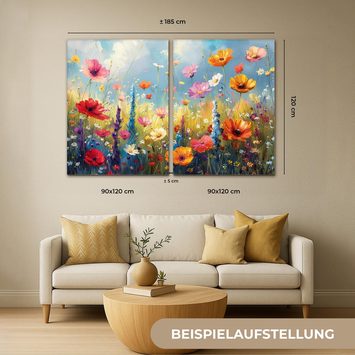 LEINWANDBILD 2er Set Blumen - Frühling - Farbenfroh - Sommerlich 180x120 cm - Orange, Textil (180/120cm) - MuchoWow