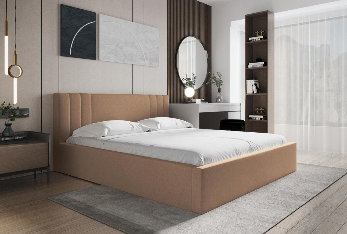 POLSTERBETT Flino 160/200 cm in Beige – mit Bettkasten und viel Komfort - Beige/Schwarz, Holz/Holzwerkstoff (160/200cm) - AX Living