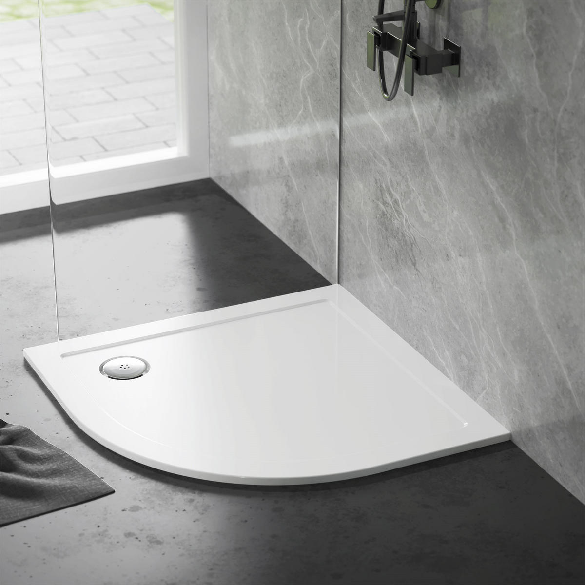SPRCHOVÁ VANIČKA 90x90 cm kulatá bílá s odtokovou soupravou - bílá, plast (90/4/90cm) - LuxeBath