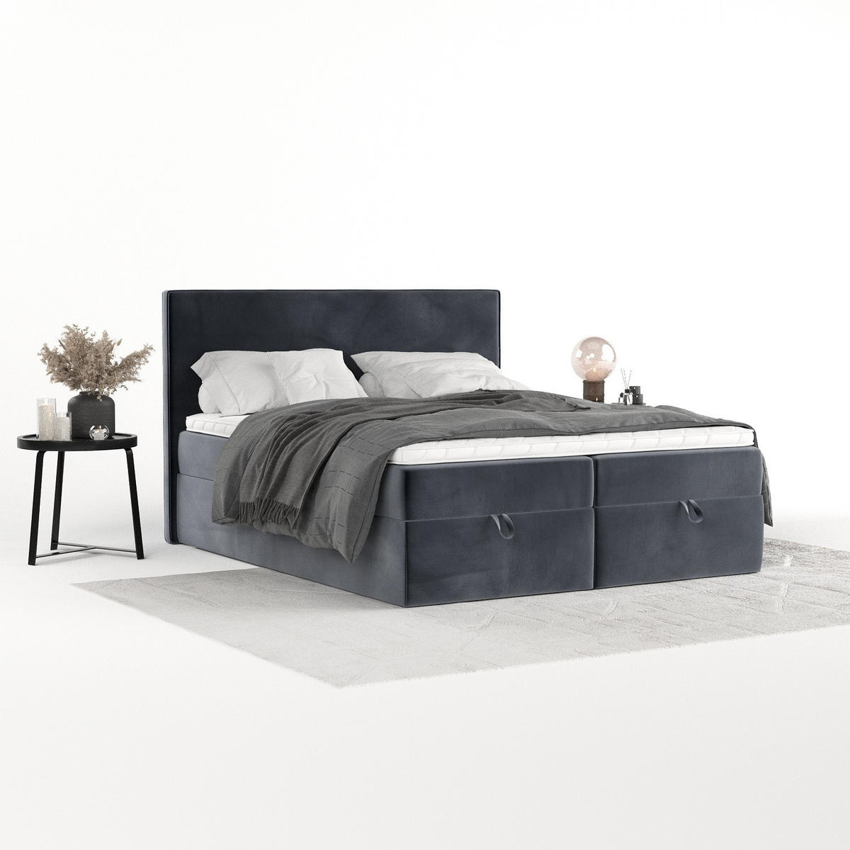 BOXBETT Velma 140/200 cm Dunkelgrau im Kronos Stoff - Dunkelgrau/Schwarz, Holz/Holzwerkstoff (140/200cm) - AltaBeds