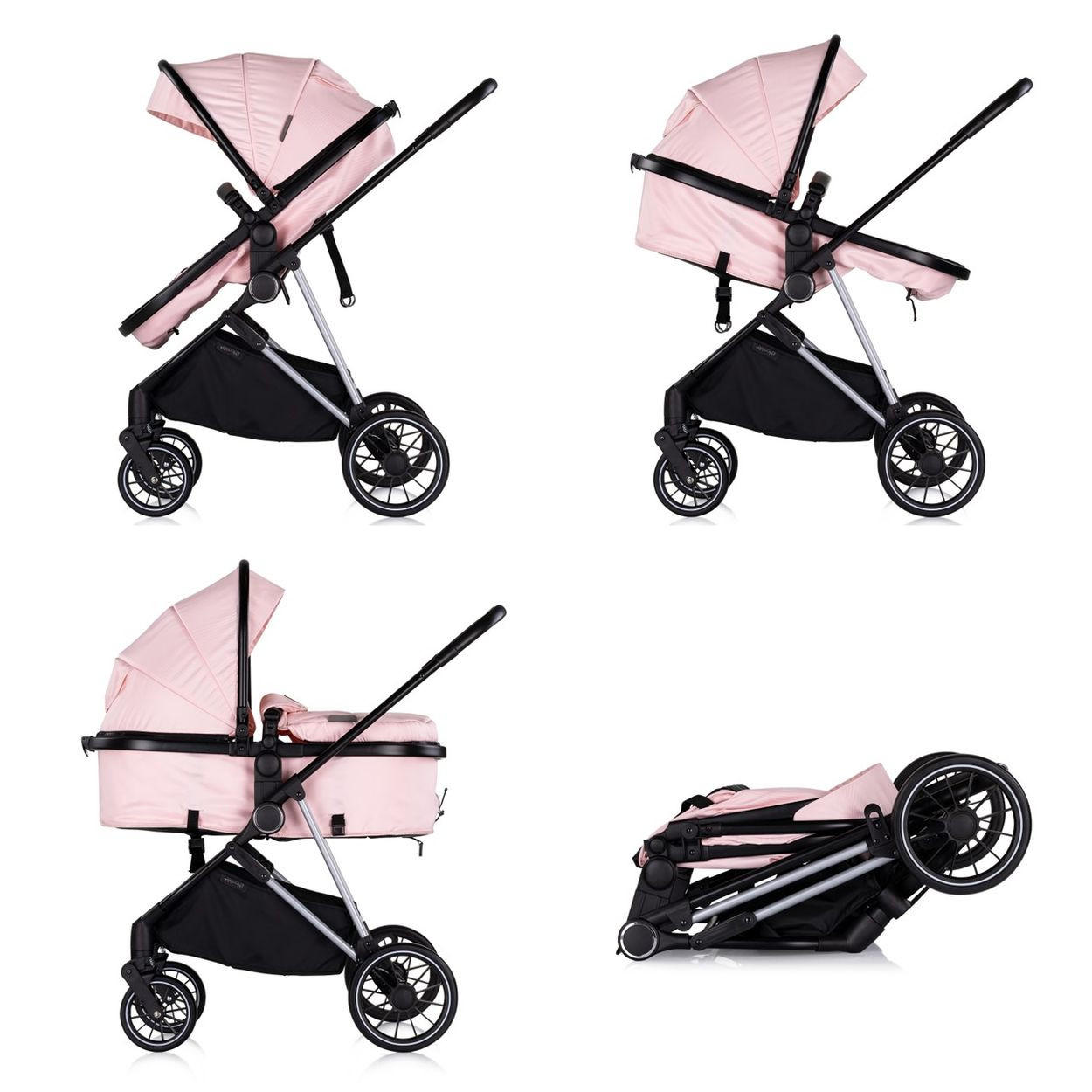 KINDERWAGEN Aura 2 in 1 pink umbaubar Wickeltasche Sitz umkehrbar bis 22 kg - Pink, Metall (98/60/106cm) - Chipolino