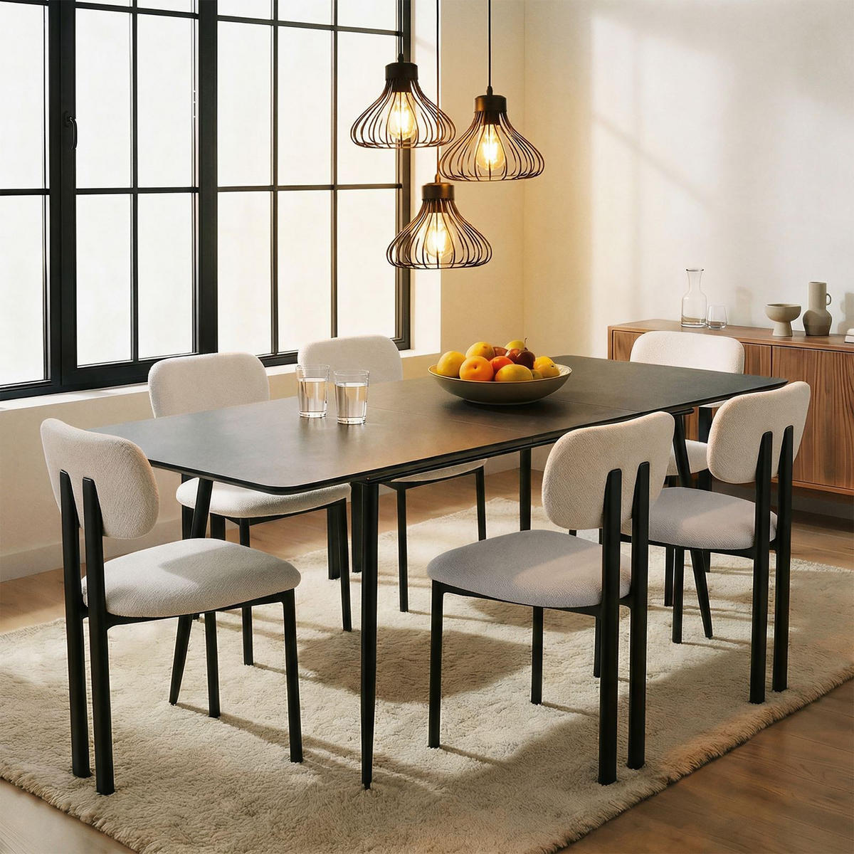 ESSGRUPPE ORSA FRANCA 7er Set schwarz - Schwarz, Holzwerkstoff/Metall - IDIMEX