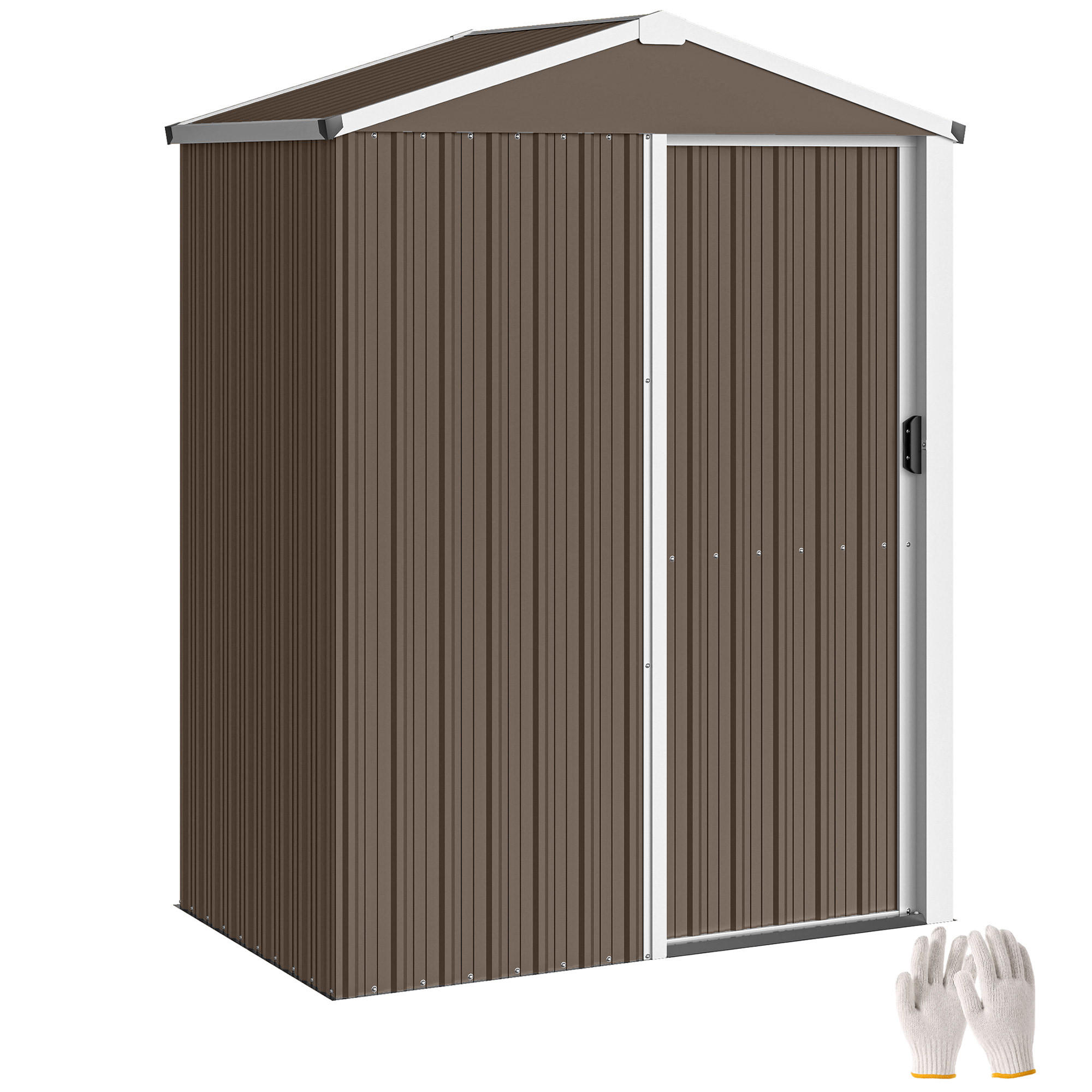GERÄTEHAUS DE-08159 mit Satteldach & Schiebetür - Braun, Metall (87/179/136cm) - ComfortXL