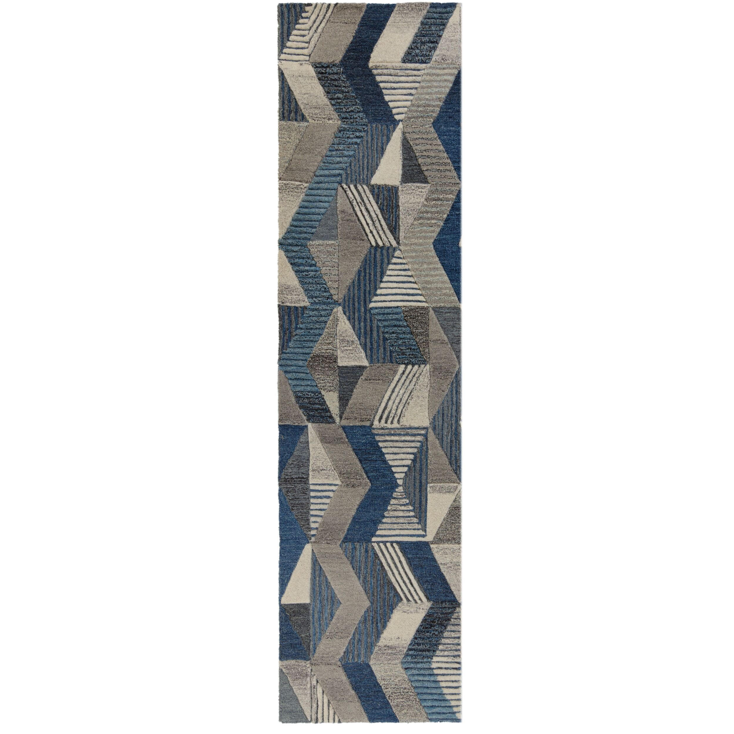 WOLLTEPPICH Zickzack Muster, Geometrisch, Wohnzimmer schmutzabweisend Blau Läufer 60x230 - Blau, Textil (60/230cm) - KADIMA DESIGN