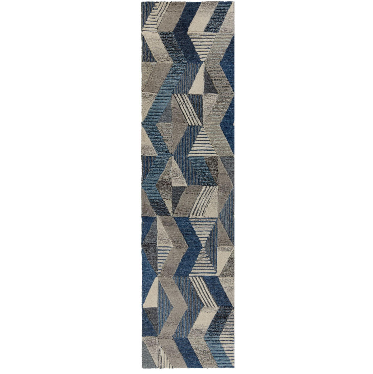 WOLLTEPPICH Zickzack Muster, Geometrisch, Wohnzimmer schmutzabweisend Blau Läufer 60x230 - Blau, Textil (60/230cm) - KADIMA DESIGN