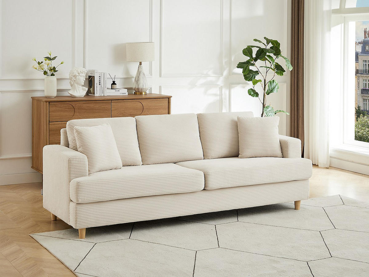 SOFA - 3 Personen - samt - beige Yocaba - Beige, Textil (216/86/79cm) - Vente-Unique