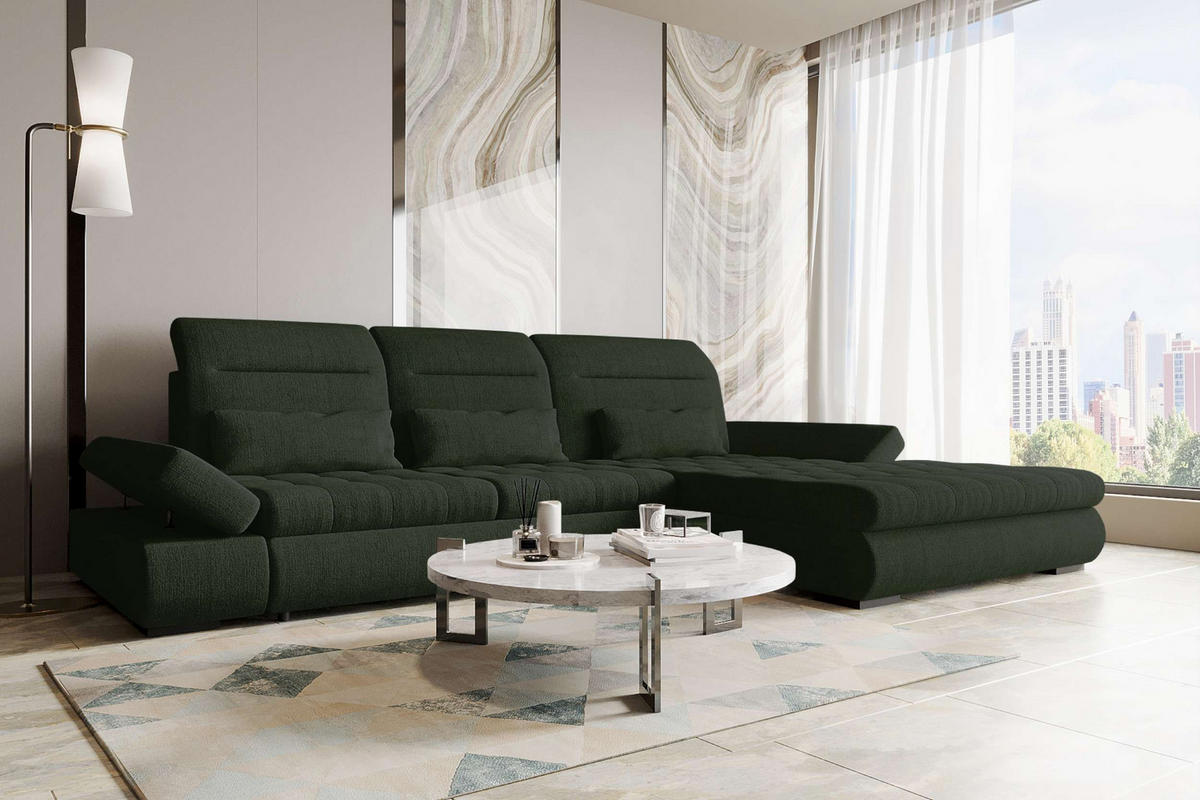 ECKSOFA Toscana Plus Velours inkl. Schlaffunktion - Olivgrün, Textil (300/179cm) - 99rooms