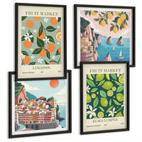 BILDER SET 4er Set - 50x50 cm & 40x60 cm Schwarzer Rahmen - Vintage-Poster mit Fruchtmustern - Schwarz, Kunststoff (50/50cm) - TULUP