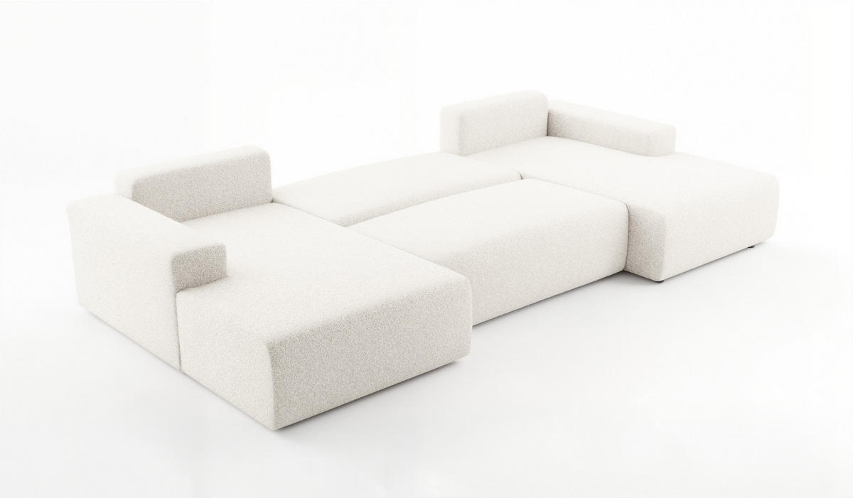 WOHNLANDSCHAFT PULA-U BOUCLE mit Schlaffunktion & Stauraum Ecru - Ecru, Textil (364/84/187cm) - Luxkor24