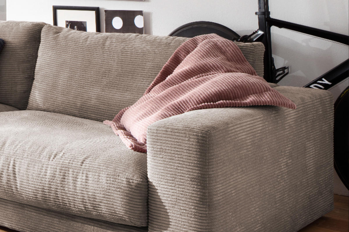SOFA 3-SITZER MADELINE Taupe Cord - Taupe/Schwarz, Textil (290/85/127cm) - KAWOLA