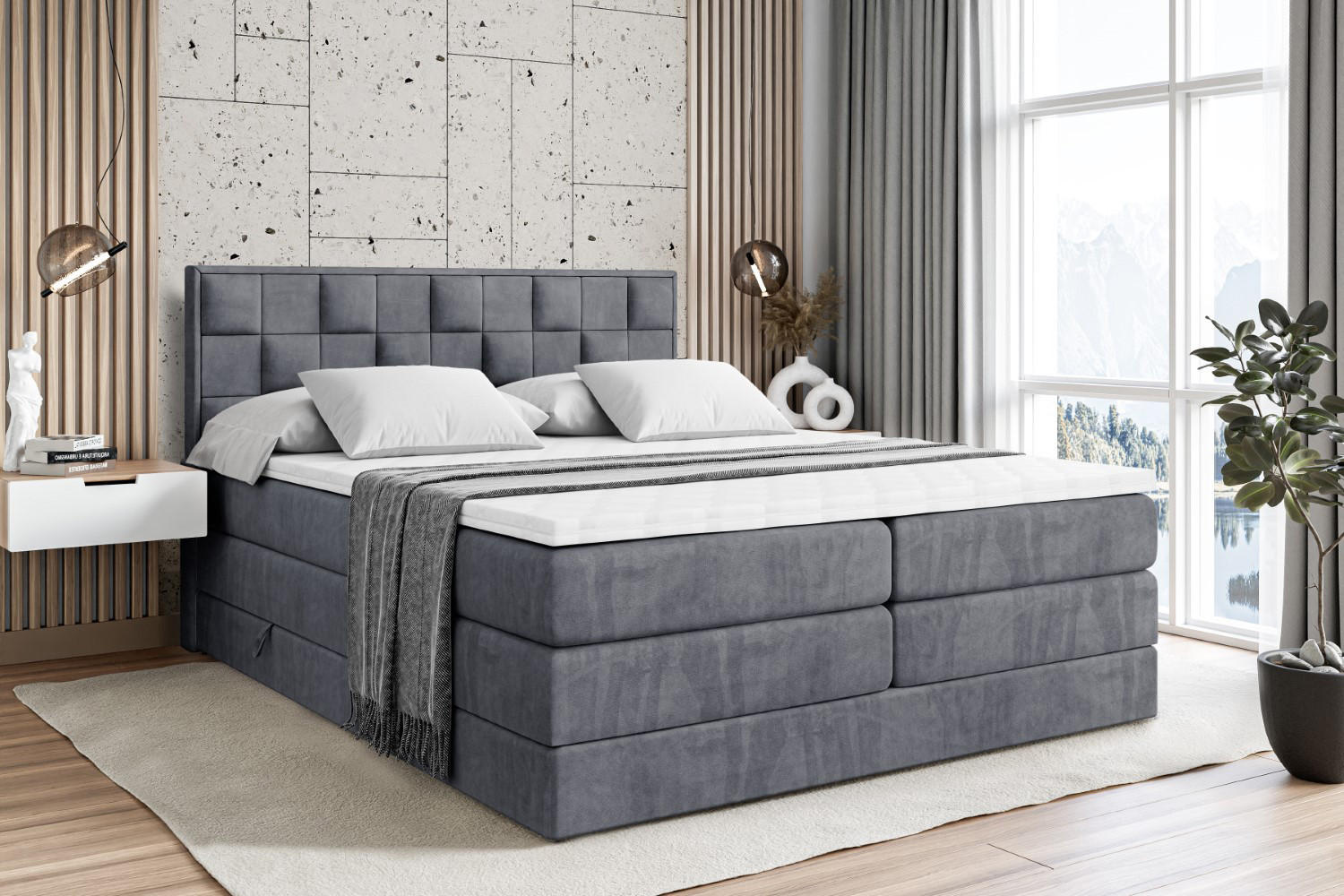 BOXSPRINGBETT ZAFIRA-BZ KING - 200 x 200 - H3/H4 - Dunkelgrau - Dunkelgrau, Holzwerkstoff (200/200cm) - ALTDECOR
