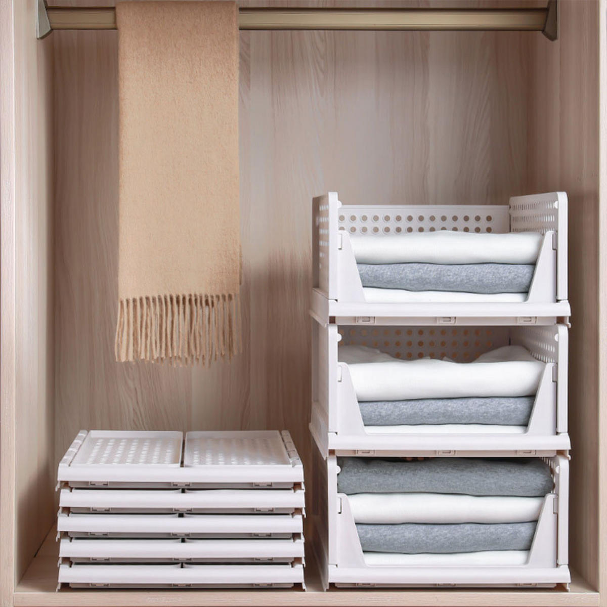 KLEIDERSCHRANK-ORGANIZER weiß 8er-Set 43x33x18cm - Weiß, Kunststoff (33/18/43cm) - Livingandhome