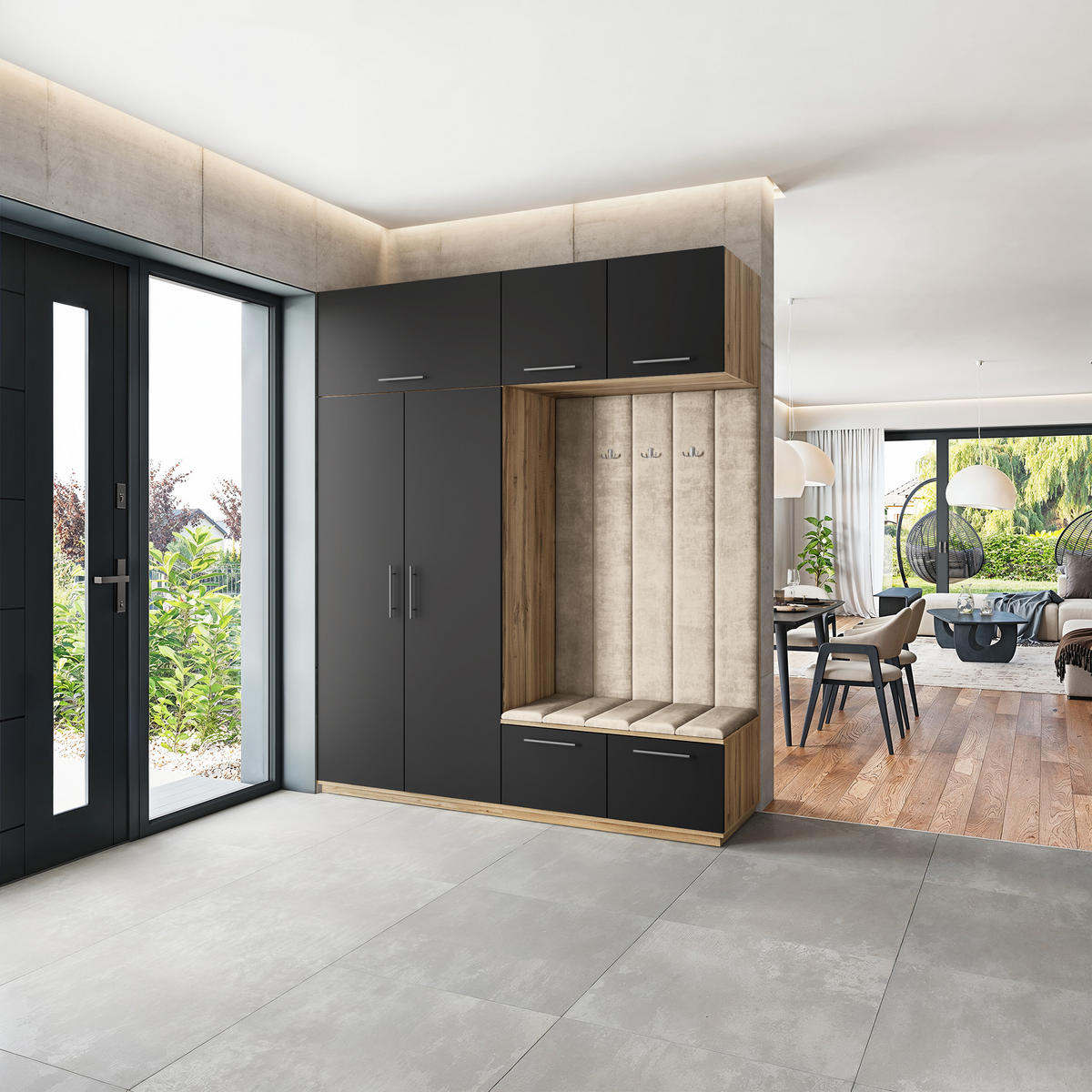 GARDEROBENSCHRANK REMA 200/240/60 cm Modern Eiche Wotan - Eiche Wotan/Schwarz, Holzwerkstoff (200/240/60cm) - MASSENO