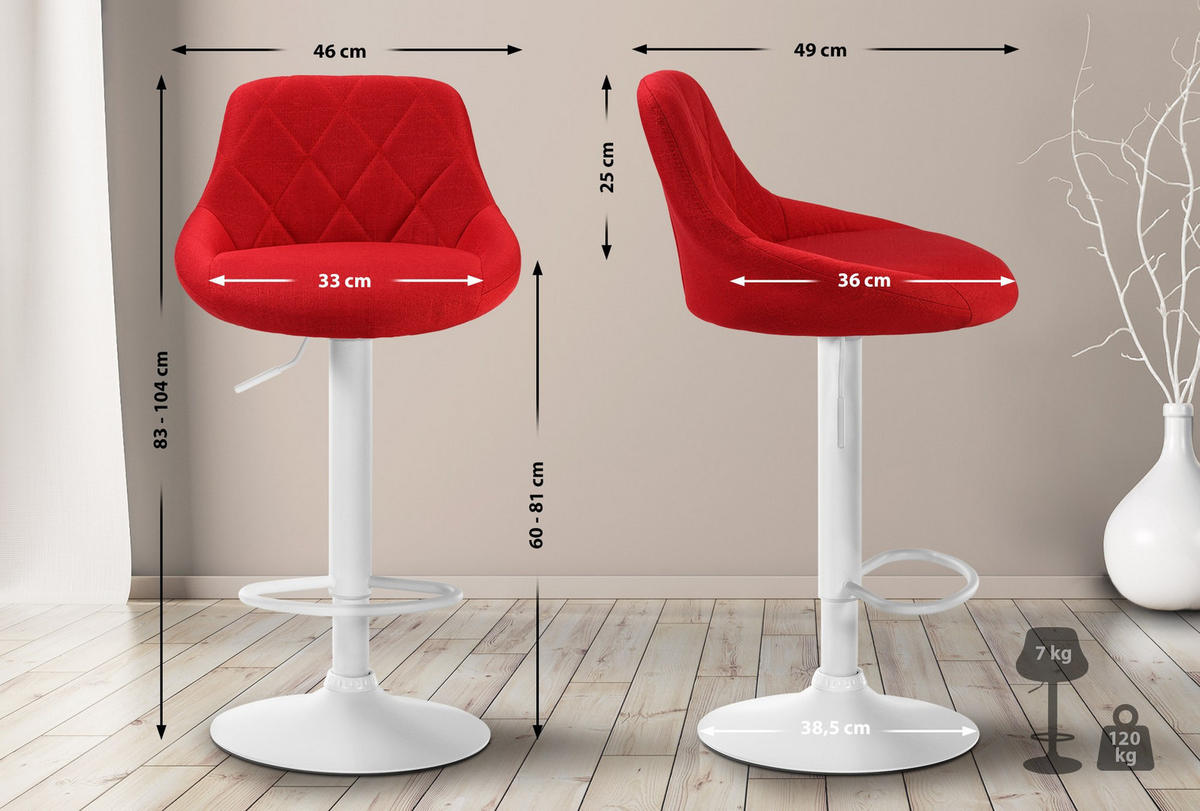 BARHOCKER Stoff rot - Rot/Weiß, Textil/Metall (46/83/49cm) - CLP