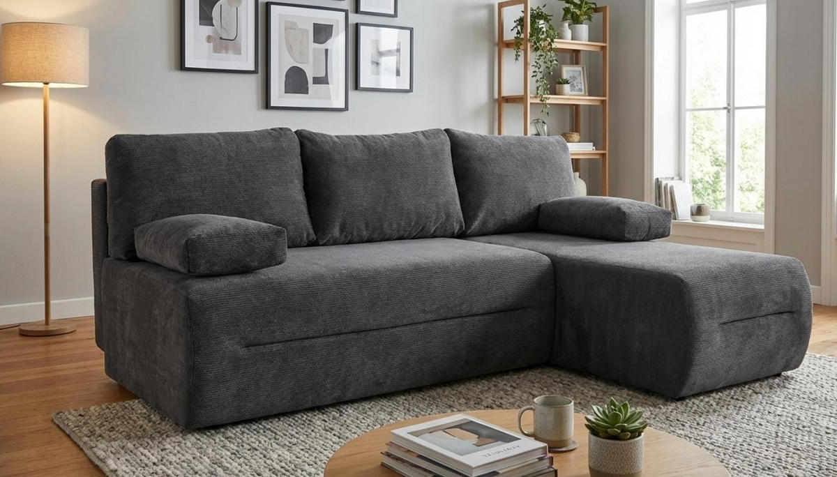 ECKSOFA LOFER Rechtsausleger Ohne Armlehnen Schlaffunktion Graphit 206x155 cm - Graphitfarben, Textil (206/155cm) - Bettso