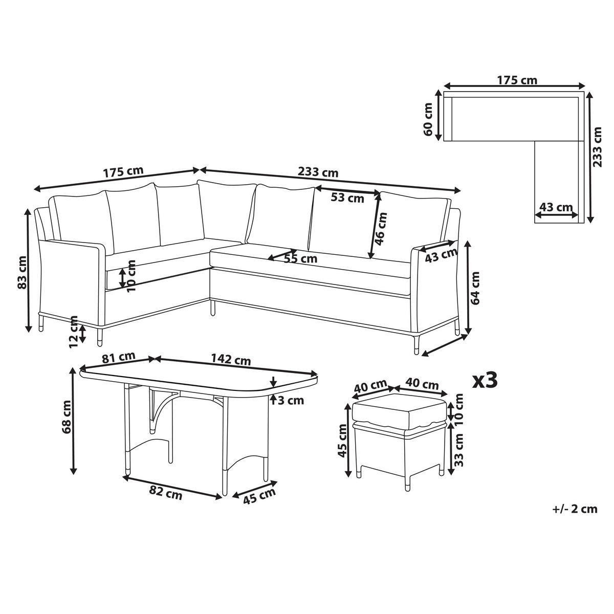 LOUNGE SET 9-Sitzer PE Rattan hellgrau Lacona - Taupe, Kunststoff - Beliani