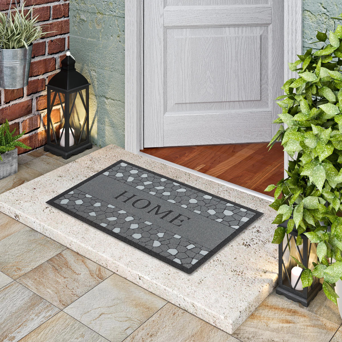 IN & OUTDOOR FUSSMATTE RUBBER FLOCK HOME - Schwarz, Textil (40/60cm) - Pergamon