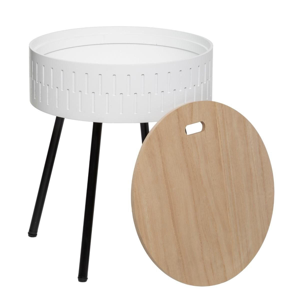 COUCHTISCH mit Stauraum Shiro rund Weiß 38,5/38,5/45,5 cm - Weiß, Metall (38.5/38.5/45.5cm) - Atmosphera Createur d´interieur