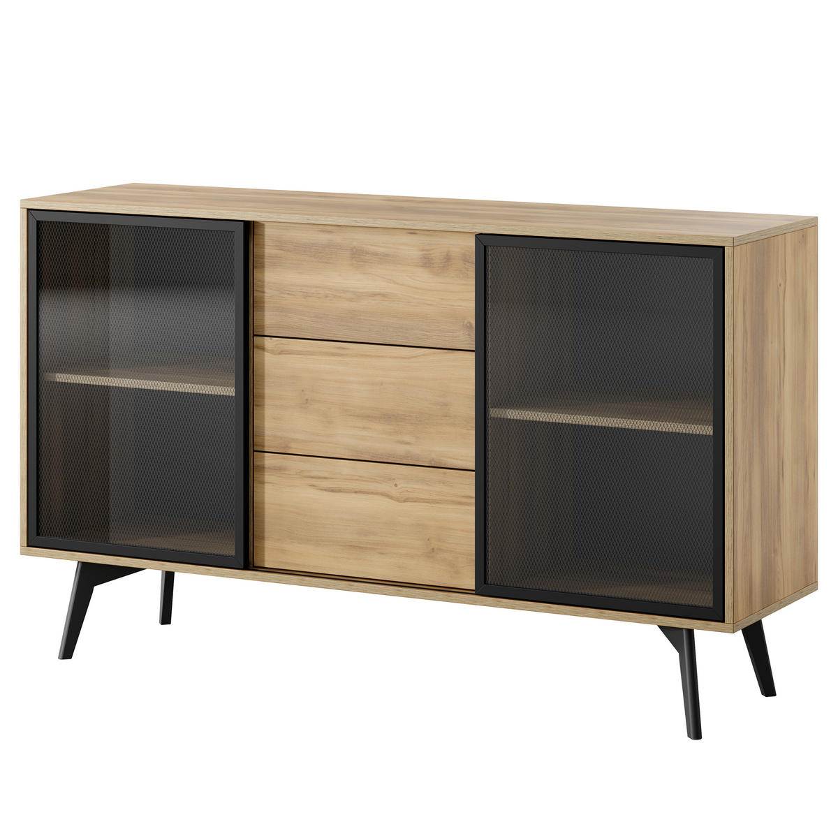 SIDEBOARD VIGORE 143,5/85,4/39cm mit 3 Schubladen Eichefarben - Eichefarben/Naturfarben, Holzwerkstoff (143.5/85.4/39cm) - MASSENO