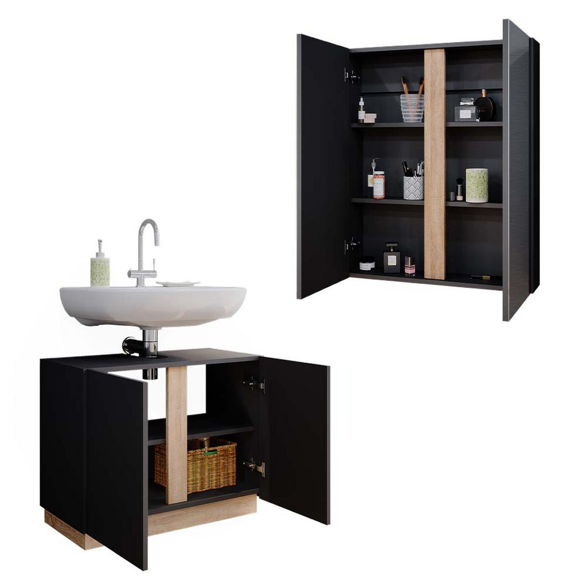 BADMÖBEL-SET Gloria Anthrazit 2 Teile - Anthrazit/Sonoma Eiche, Holzwerkstoff (70/55/34cm) - Vicco
