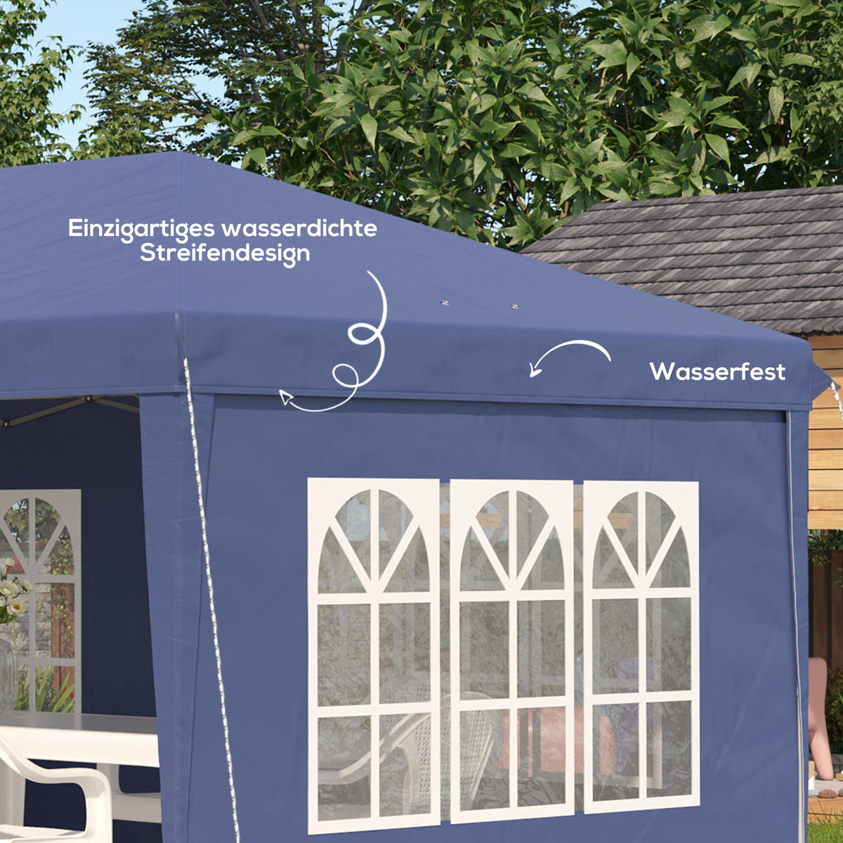 FALTPAVILLON, Weiß, Stahl, Polyester - Blau, Metall (295/270/585cm) - Outsunny