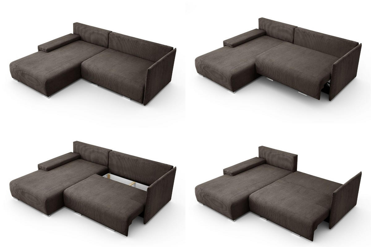 ECKSOFA Lauren L- Form 246 x 188 cm, 4 Sitzer, Bettzeugablage, Sofa, Eckcouch, Cord, linke Seite, braun - Braun, Kunststoff (188/246cm) - Margaret Hadas24