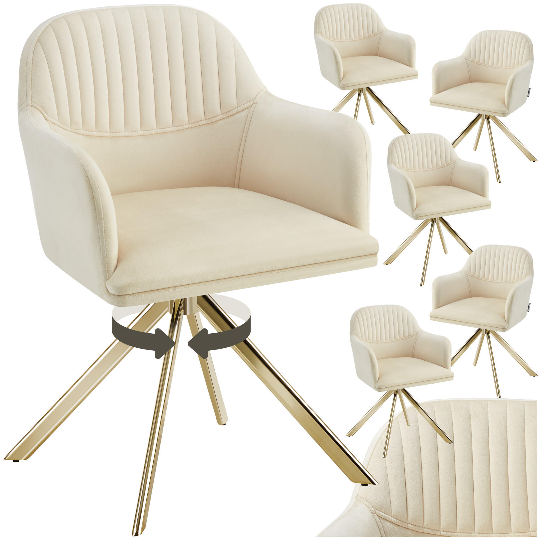 DREHSTUHL 6er Set Lona 56 x 59 x 81 cm créme/gold - Goldfarben/Creme, Textil (56/81/59cm) - tectake