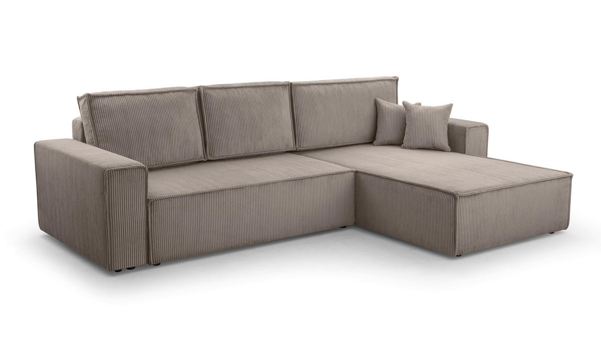 ECKSOFA L Form Cedria Beige 287/145/85 cm mit Schlaffunktion - Beige/Schwarz, Kunststoff/Textil (287/145cm) - AX Living