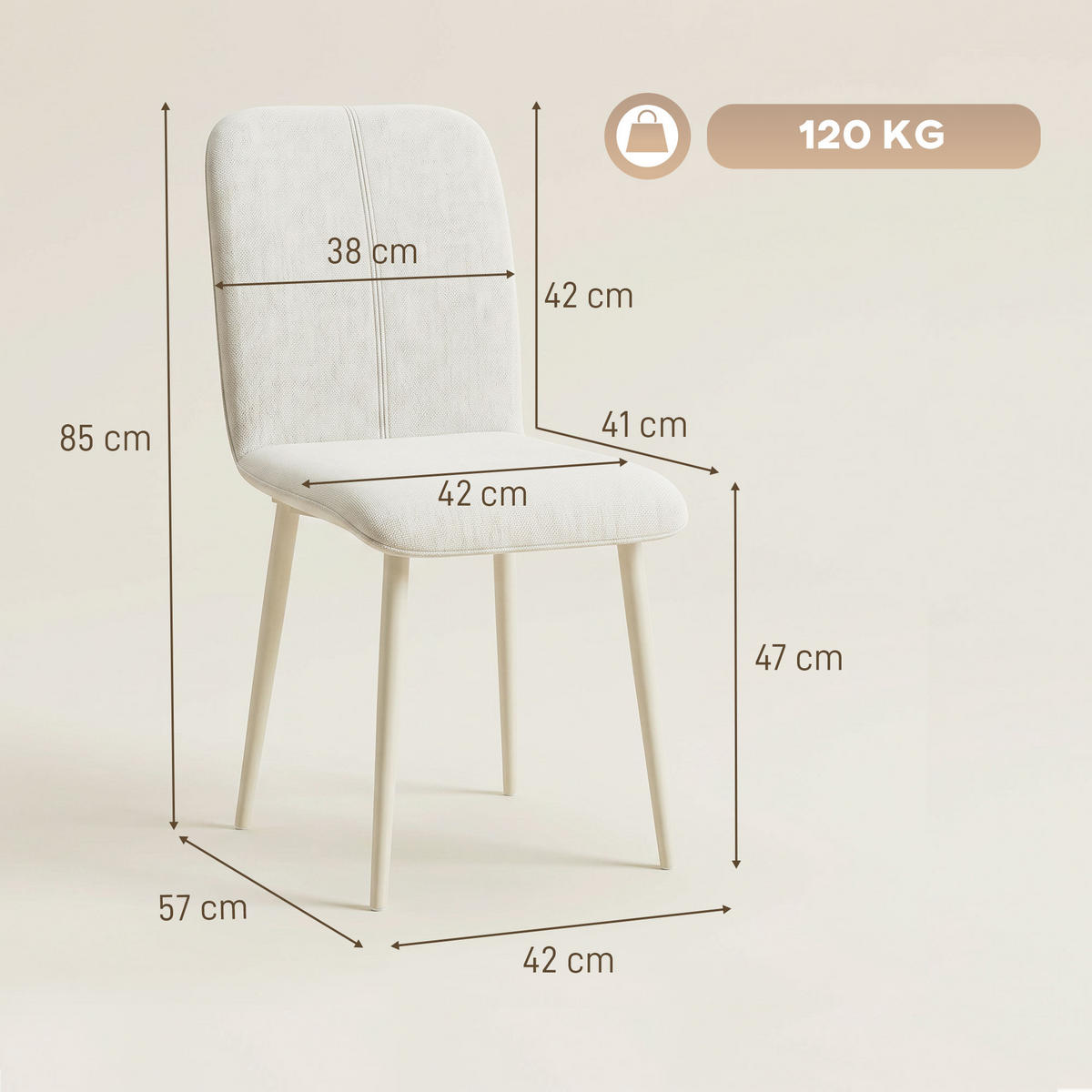 MATSALSSTOLAR i tyg med linneimitation, vit - Cremefärgad, Textil/Metall (57/85/42cm) - HOMCOM