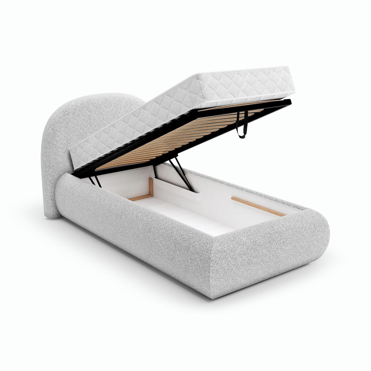 POLSTERBETT Motti 90x200, Einzelbett mit Bettkasten und Taschenfedernmatratze 20 cm, Hellgrau - Hellgrau, Holzwerkstoff (90/200cm) - Beautysofa