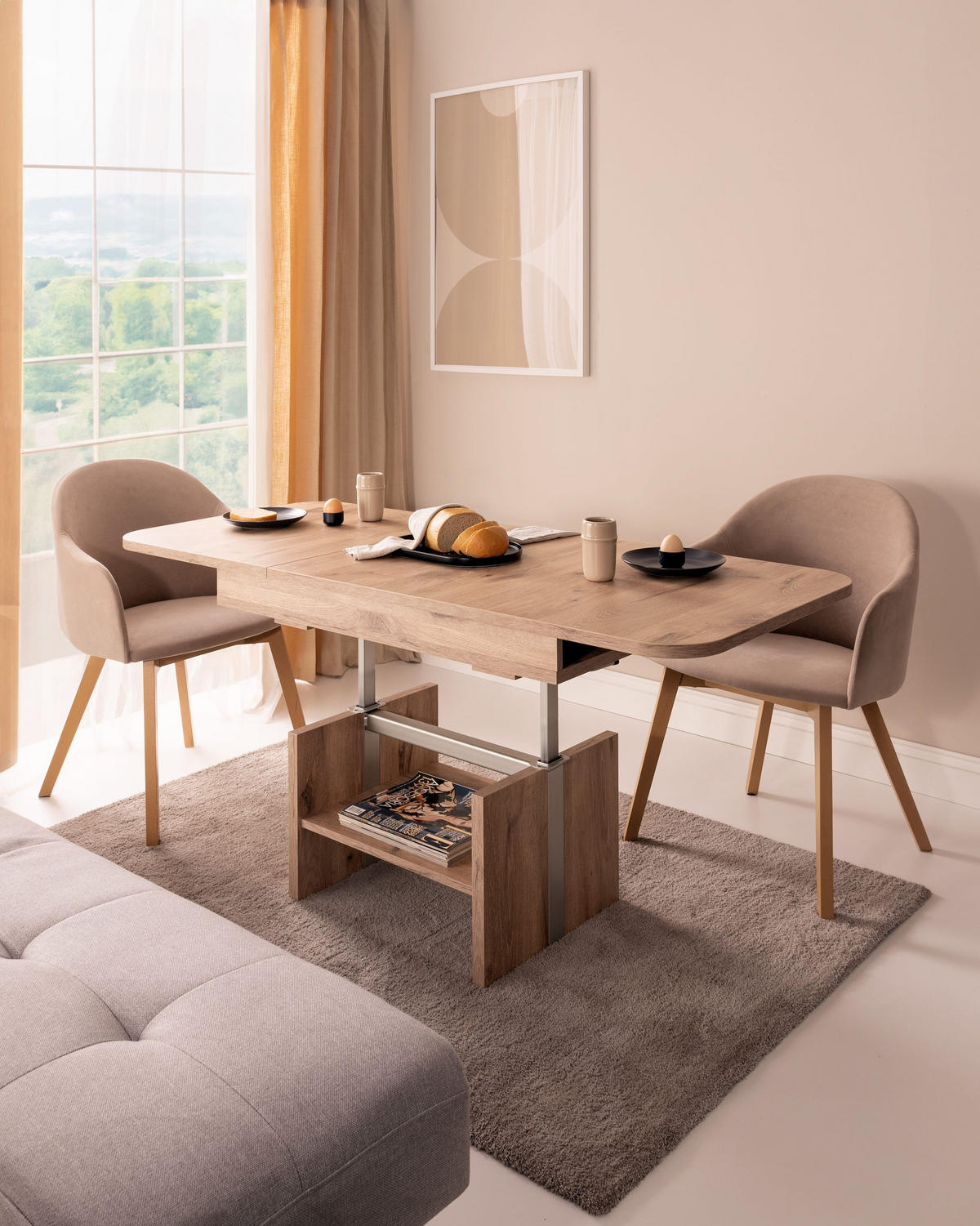 COUCHTISCH rechteckig ausziehbar höhenverstellbar Ablage 110/64/56 cm - Eichefarben, Holzwerkstoff (65/110/56cm) - designimpex