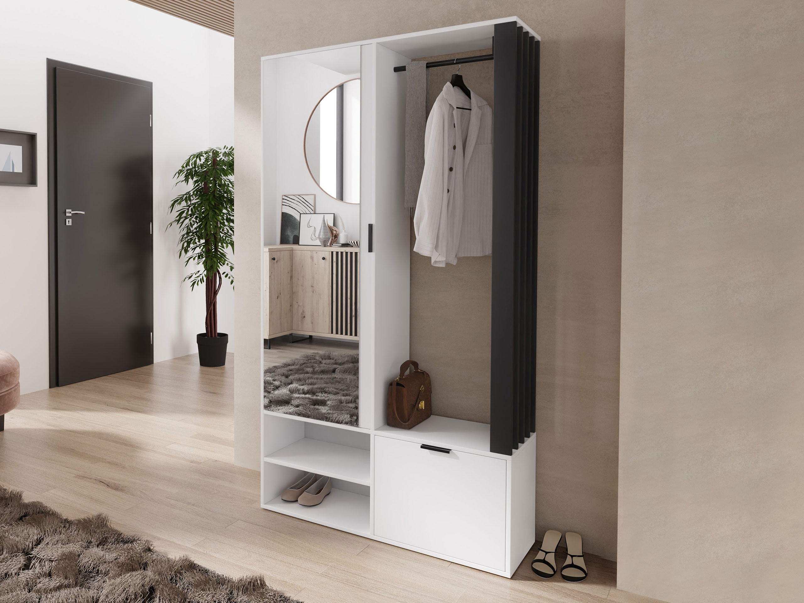 GARDEROBE Milo - Schwarz/Weiß, Holzwerkstoff/Kunststoff (100/190/33cm) - MIRJAN24