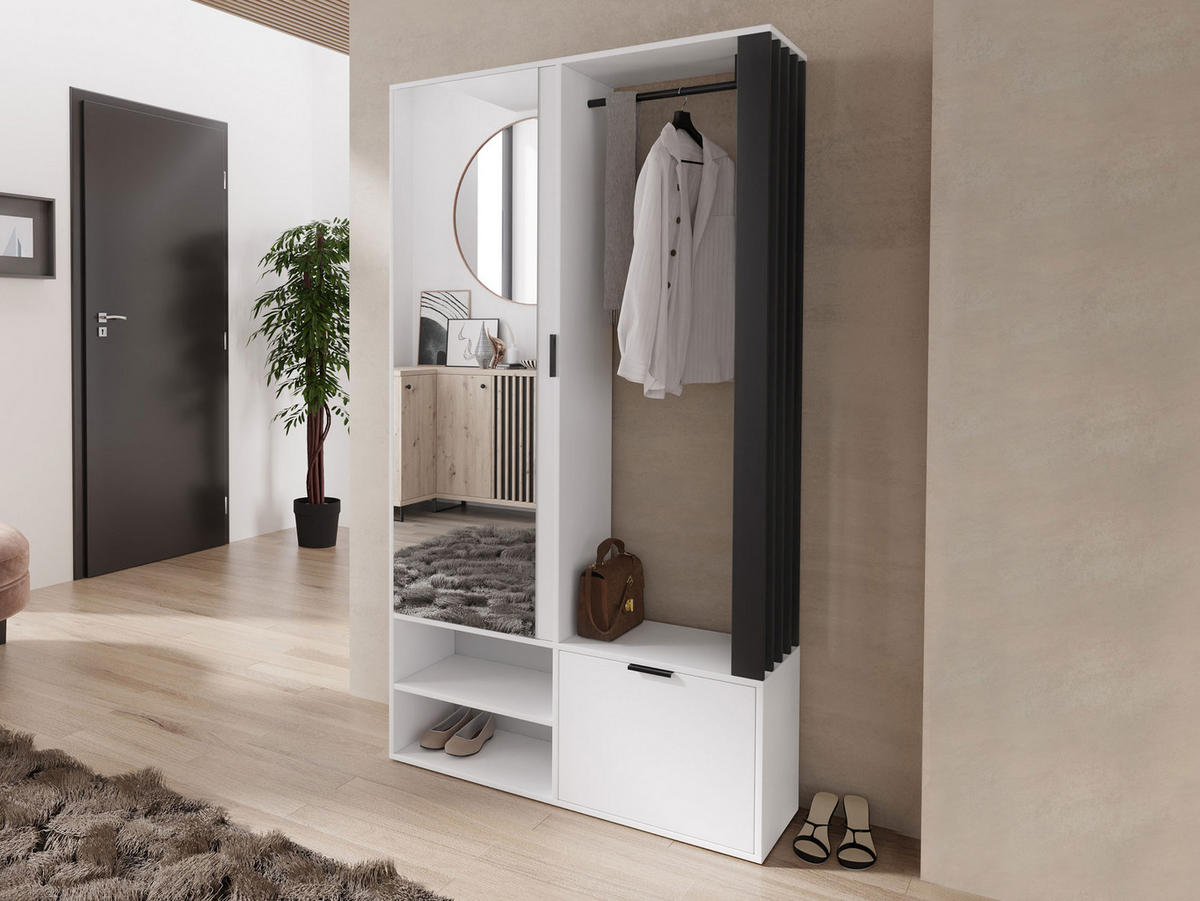 GARDEROBE Milo - Schwarz/Weiß, Holzwerkstoff/Kunststoff (100/190/33cm) - MIRJAN24