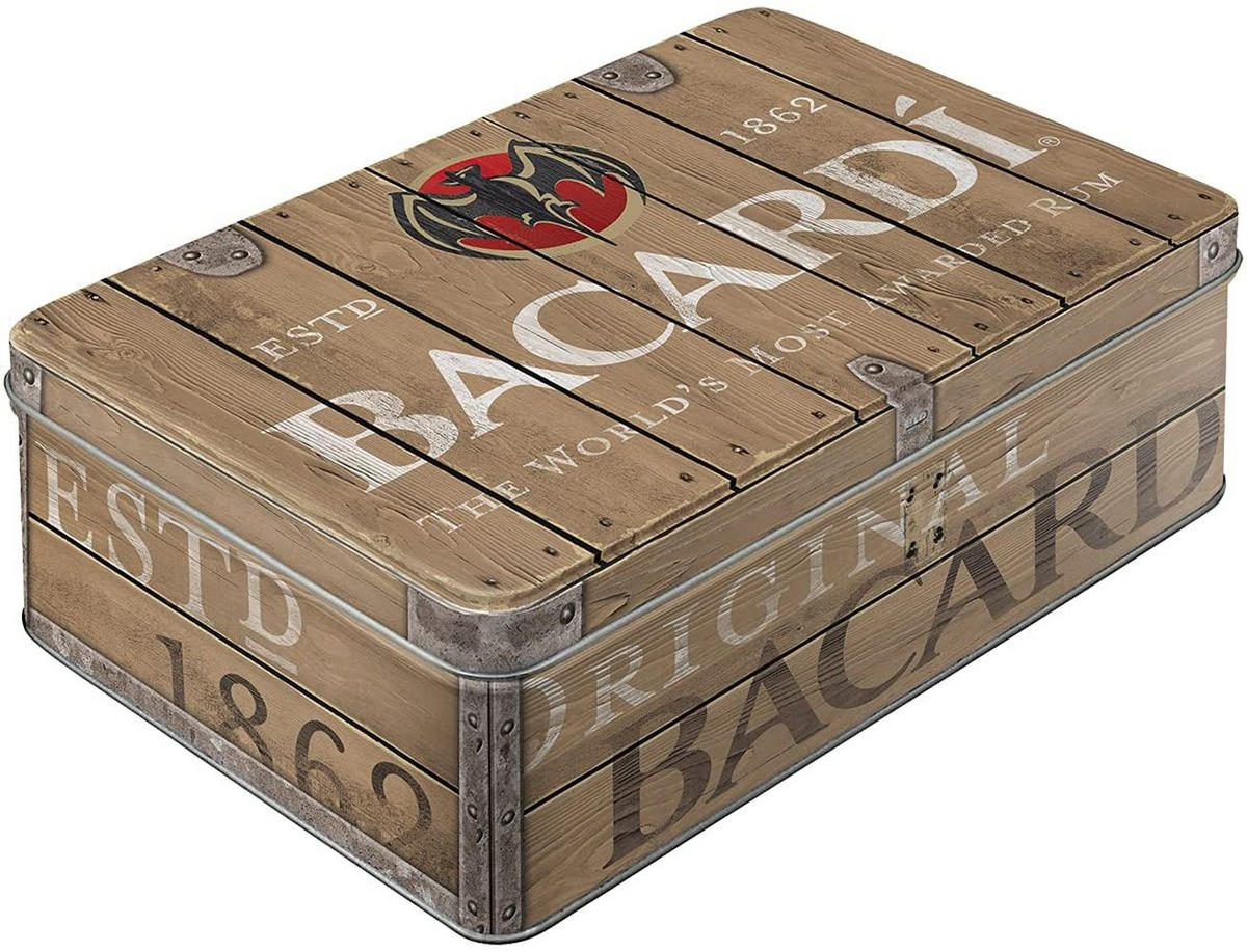 VORRATSDOSE flach Bacardi Wood Barrel Logo - Multicolor, Metall (23/7/16cm) - Nostalgic-Art