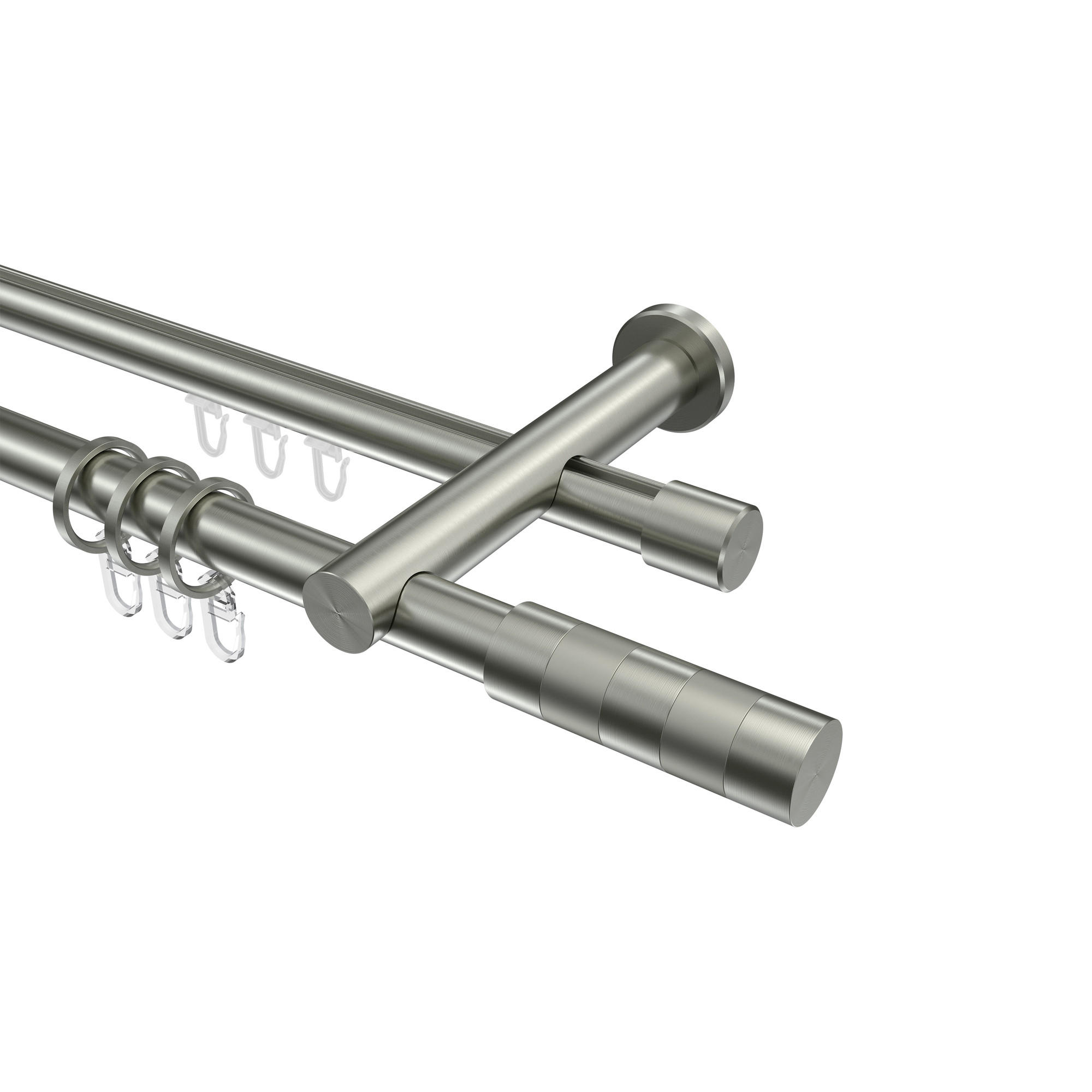 RUNDROHR-INNENLAUF-GARDINENSTANGEN-SET Platon Mavell 240 cm (geteilt in 2 x 120 cm), 2-läufig, 20 mm Ø Edelstahl-Optik - Edelstahlfarben/Silberfarben, Metall (240cm) - INTERDECO