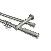 RUNDROHR-INNENLAUF-GARDINENSTANGEN-SET Platon Mavell 520 cm (geteilt in 4 x 130 cm), 2-läufig, 20 mm Ø Edelstahl-Optik - Edelstahlfarben/Silberfarben, Metall (520cm) - INTERDECO