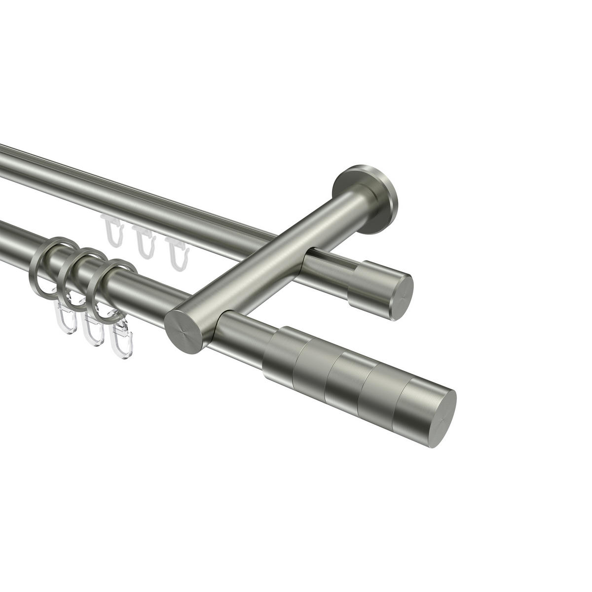 RUNDROHR-INNENLAUF-GARDINENSTANGEN-SET Platon Mavell 520 cm (geteilt in 4 x 130 cm), 2-läufig, 20 mm Ø Edelstahl-Optik - Edelstahlfarben/Silberfarben, Metall (520cm) - INTERDECO