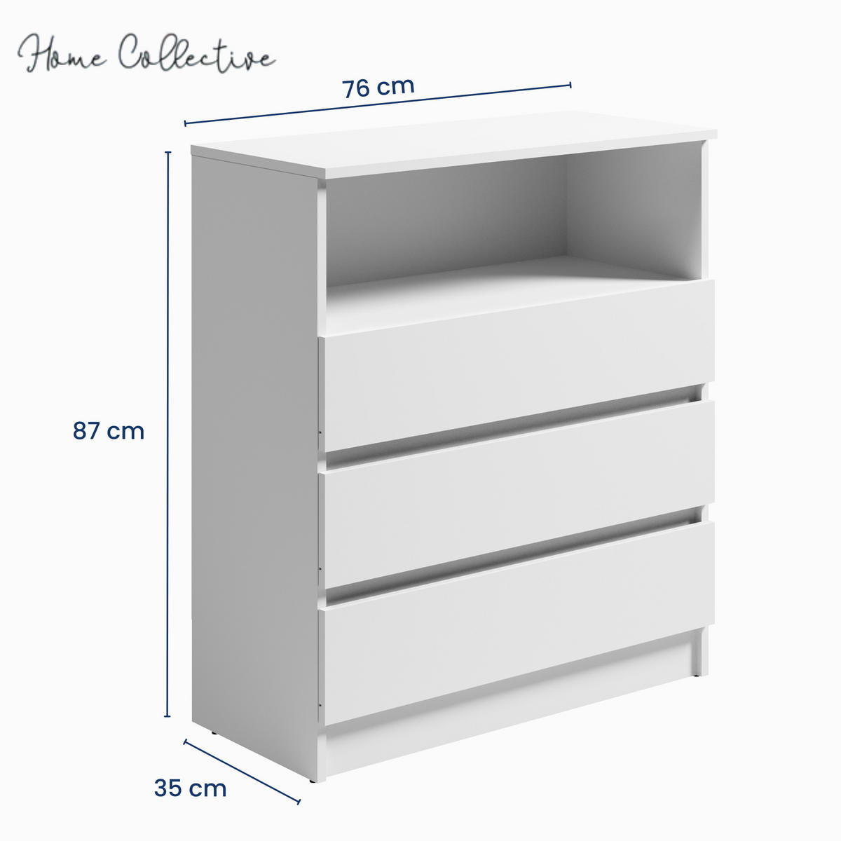 KOMMODE 76 cm breit mit 3 Schubladen & 1 offenes Fach in Weiß - Weiß, Holzwerkstoff (76/87/35cm) - Home Collective