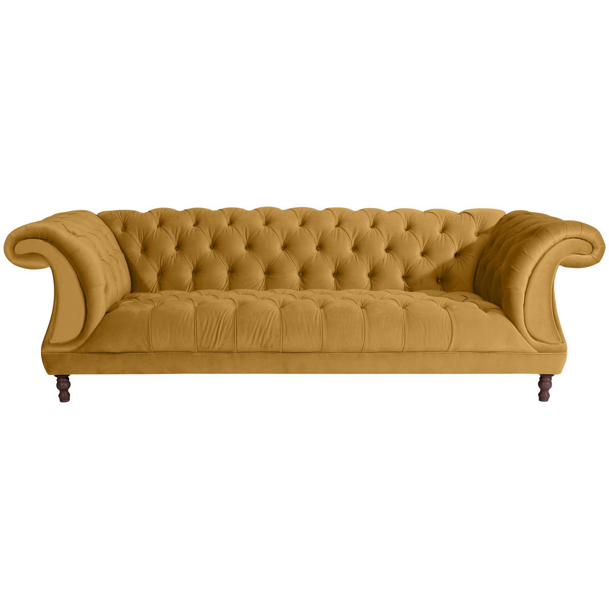CHESTERFIELD Sofa 3-Sitzer Kaylin Samtvelours mais - Currygelb, Kunststoff (253/80/100cm) - 58aufmkessel