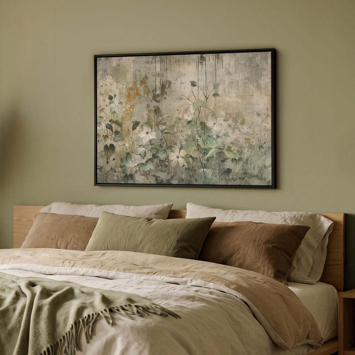 LEINWAND Bilder mit Rahmen - Blumen - Blätter - Abstrakt - Modern - 80x60 - Grau, Textil (80/60cm) - MuchoWow