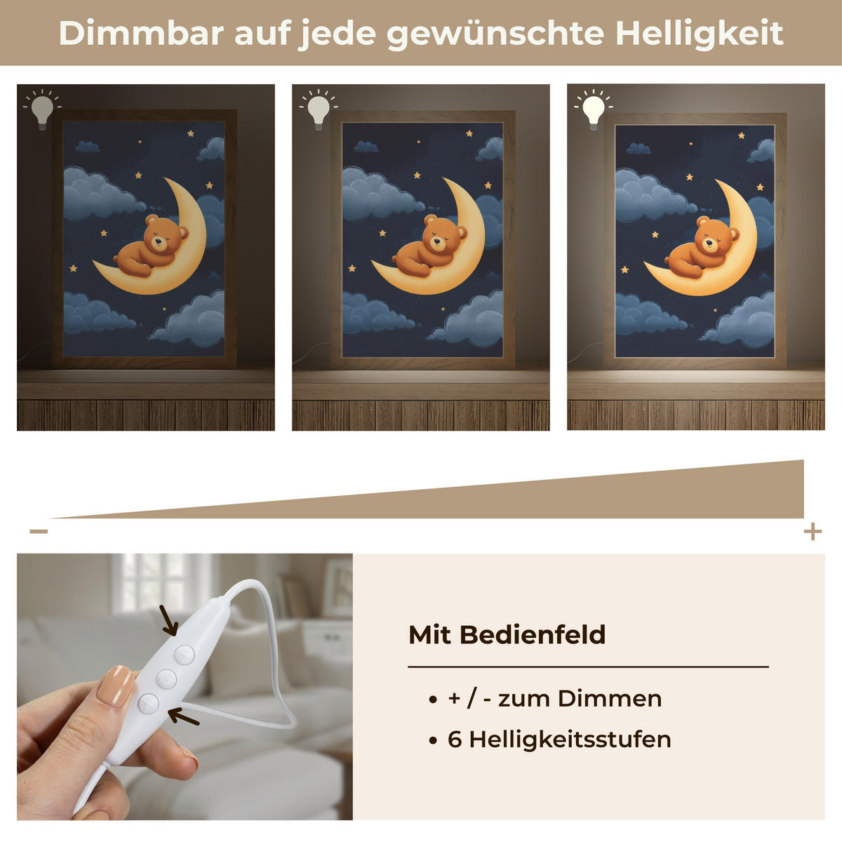 NÁSTĚNNÁ LAMPA Medvídek - Měsíc - Mraky - Hvězdy 20x30 cm - tmavě modrá, kompozitní dřevo (20/30/8cm) - OnlyWow