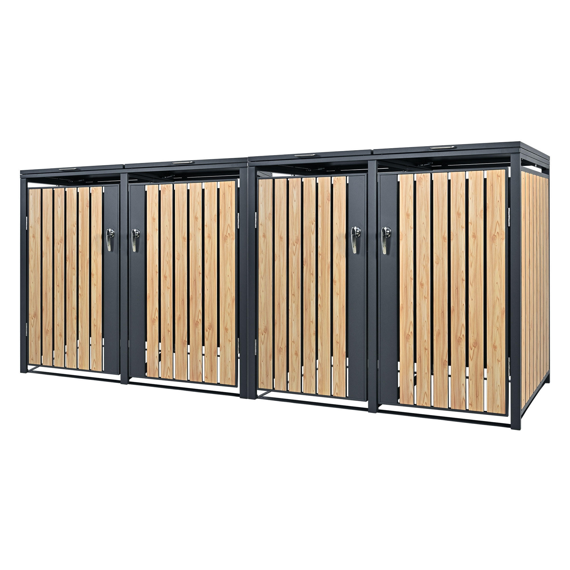 MÜLLTONNENBOX 4er Anthrazit-Lärchenoptik - Naturfarben, Metall (80/116.3/264cm) - ML-DESIGN