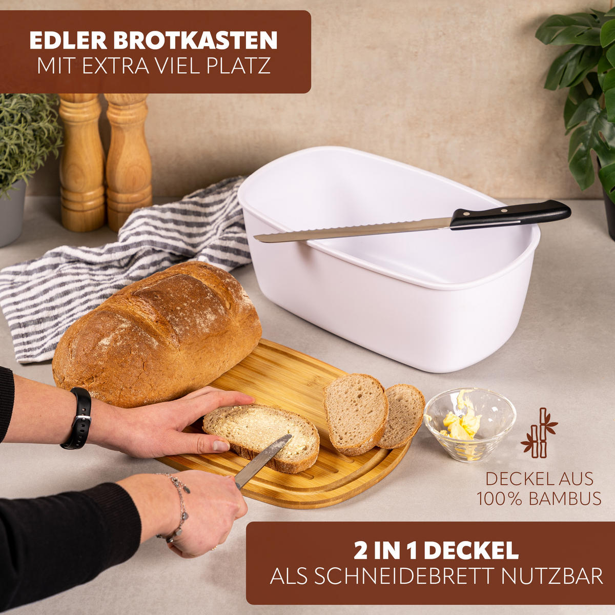 BROTAUFBEWAHRUNGS-SET 2tlg., Kunststoff, Metall, weiß - Weiß, Kunststoff (37/13.5/22.5cm) - eluno