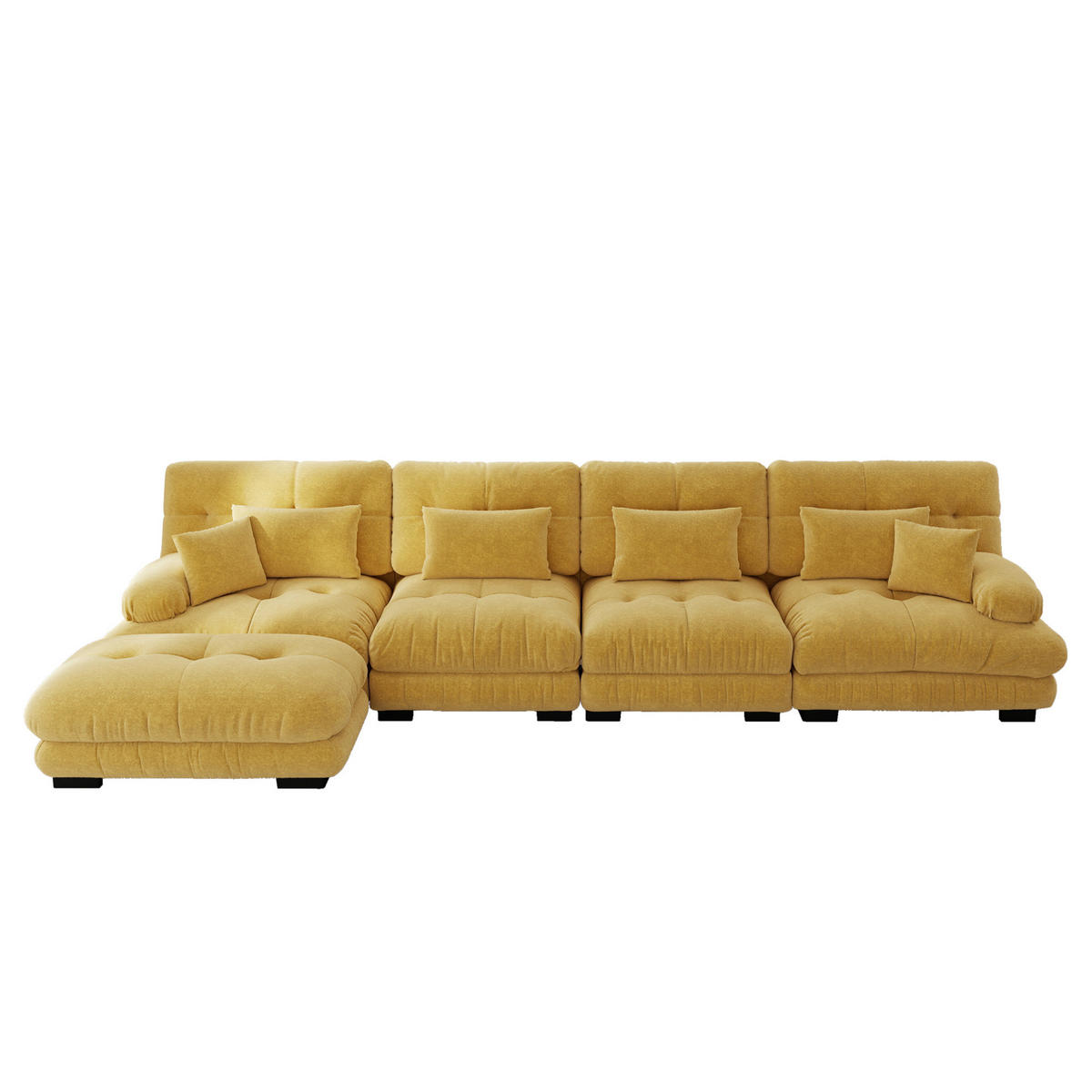 ECKSOFA 406/145/81 cm gelb aus Chenille mit modularem Ottoman - Gelb, Textil (145/406cm) - OKWISH