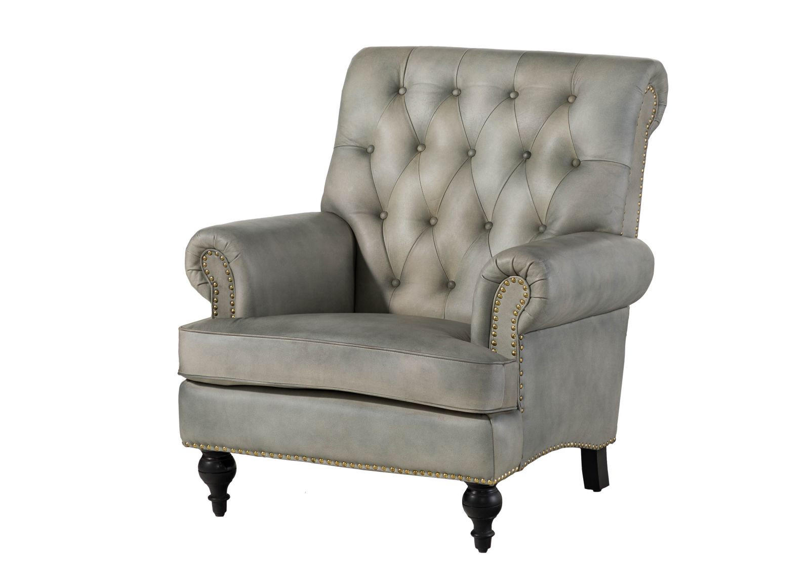 SESSEL Echtleder 84x84x94 grau CHESTERFIELD #205 - Grau, Leder (84/94/84cm) - Massivmoebel24