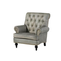 SESSEL Echtleder 84x84x94 grau CHESTERFIELD #205 - Grau, Leder (84/94/84cm) - Massivmoebel24