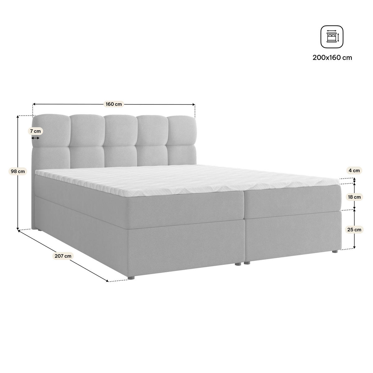 POSTEL Boxspring MERU 160x200 cm Béžová - béžová, kompozitní dřevo/textil (160/200cm) - MASSENO