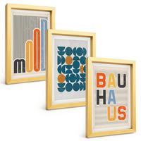 BILDER SET 3er Set - 20x30 cm Goldrahmen - Geometrische Muster im Bauhaus-Stil - Goldfarben, Kunststoff (20/30cm) - TULUP