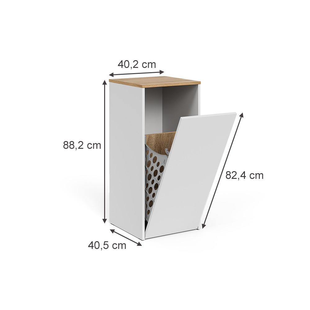 BADSCHRANK Viktor Weiß/Artisan 40.2 x 88.2 cm mit Wäschkorb - Weiß, Holzwerkstoff (40.2/88.2/40.5cm) - Vicco